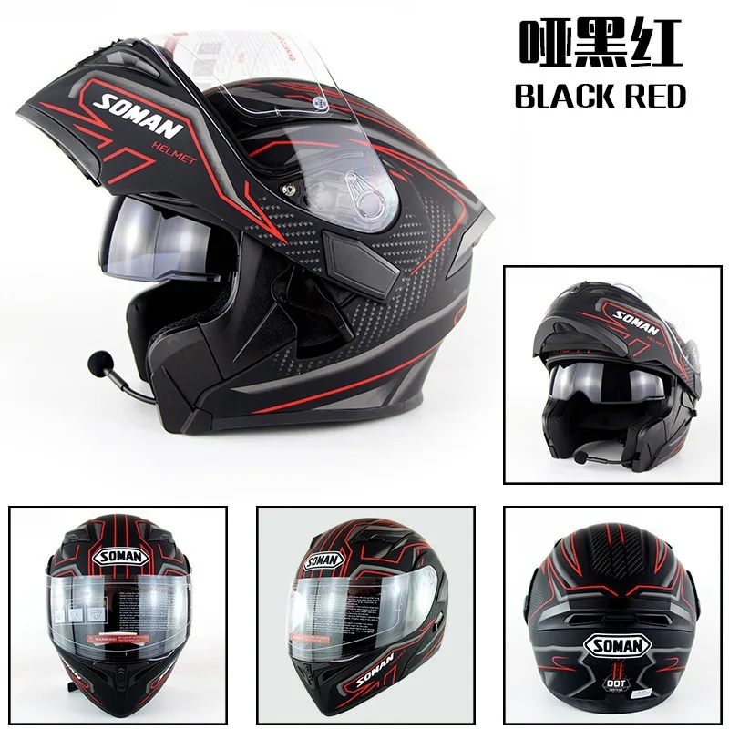 

SOMAN 955 Built-in Bluetooth Helmet Double Visors Motorcycle Casco Flip up Motor bike Bluetooth Capacete Moto Casque DOT