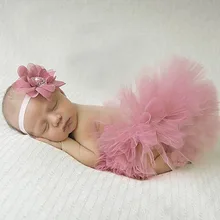 Antigo rosa bonito bebê tutu e flor bandana fotografia recém-nascido prop infantil tutus aniversário tutu ts046