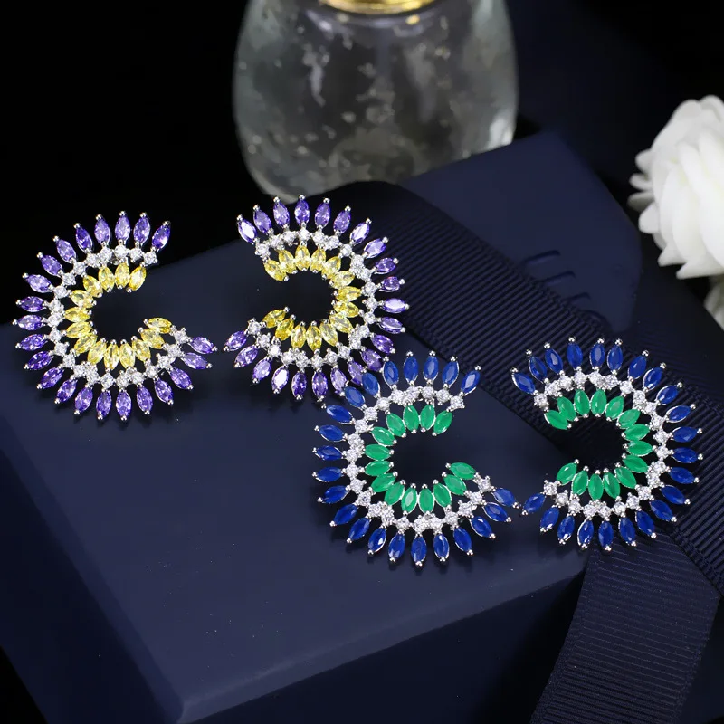Brazil Popular Arete Mixed Color Stud Earings Fashion CZ Jewelry Women Crystal Earrings Piercing Female Bague Bijouterie Brincos 1
