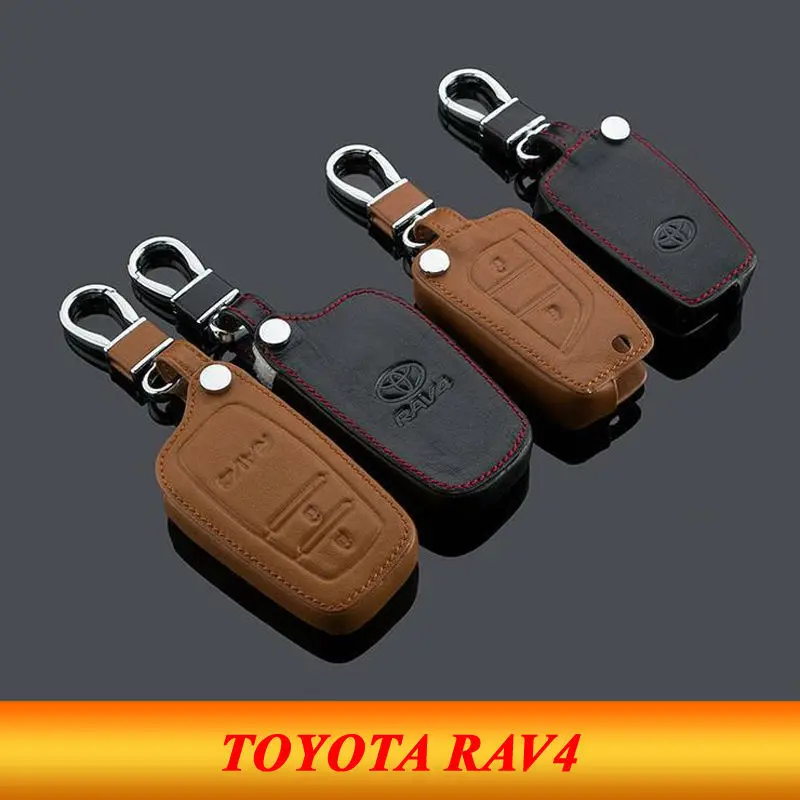 Genuine Leather Stainless Steel Decorati KeyChain for 2013 2014 2015 Toyota RAV4