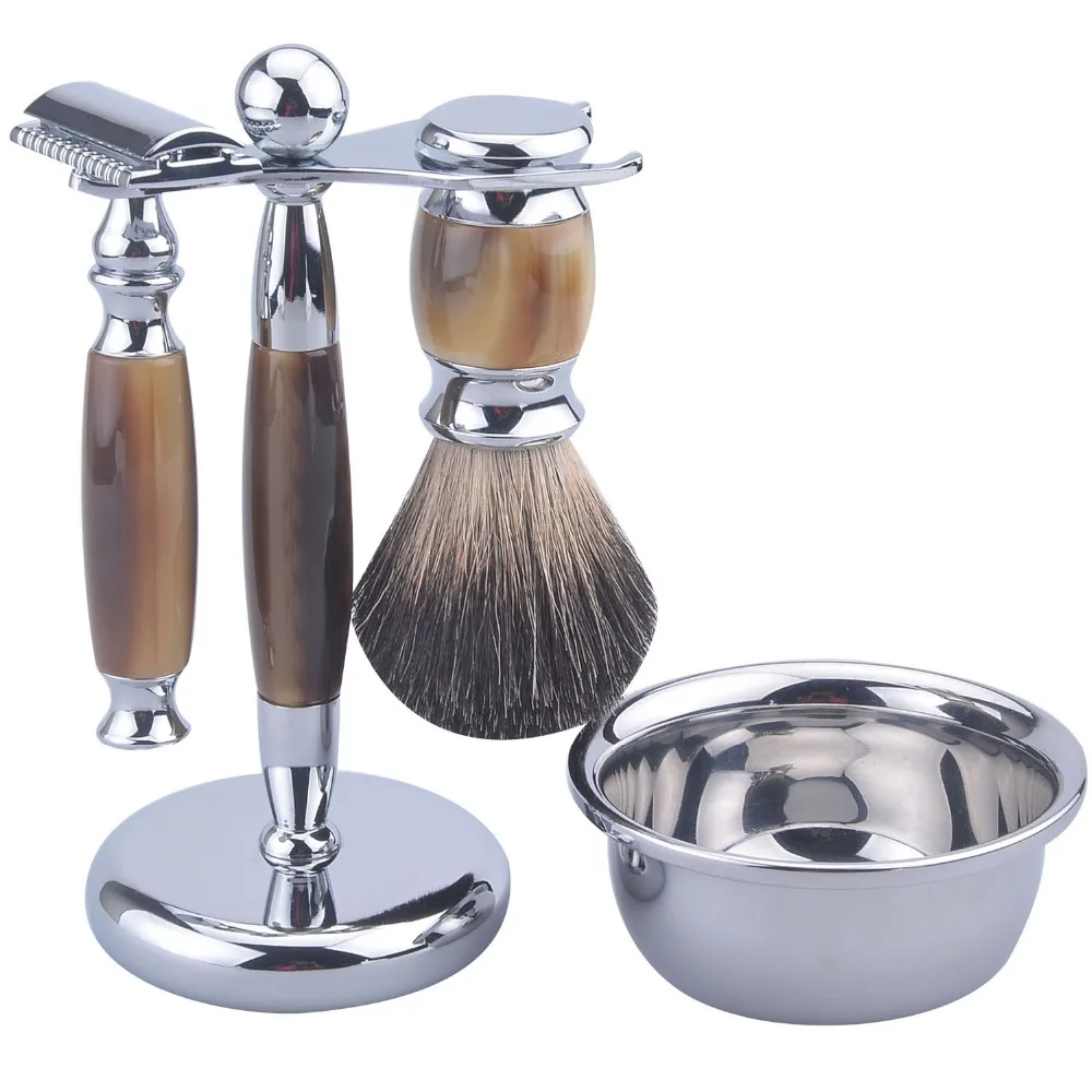 

CSB Pure Black Badger Shaving Brush Razors Stand Holder + Shaving Bowl Mug Soap Bowl Set For Man Shave Tool Gift Set
