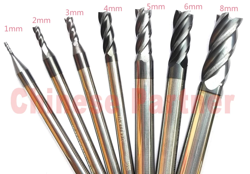 

7pcs/lot 1mm,2mm,3mm,4mm,5mm,6mm,8mm hrc45 4Flutes Spiral Bit Milling Cutter Tools Carbide CNC Endmill Router bits