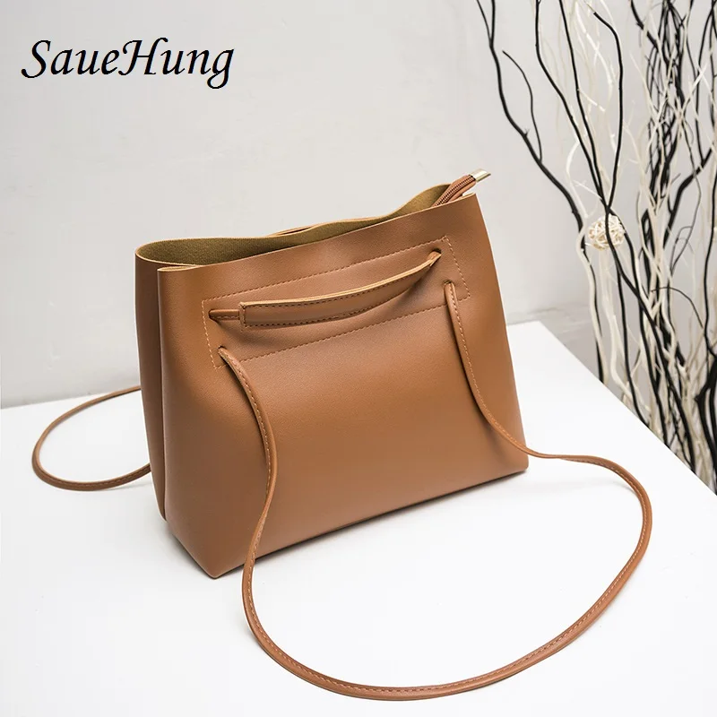 SaueHung Women Handbags Fashion Korean Simple Leisure Buckets Famous Brand High Quality PU