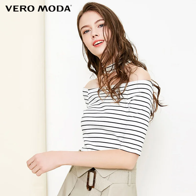 

Vero Moda 2019 Spring Summer New Striped Elbow Sleeves Stretch Short-sleeved T-shirt |3182T1518