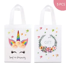 5pcs Reusable Unicorn Shopping Bags Candy Gift Handbag for Female Girls Laminating Waterproof Flower Prints Non-woven Fabric Bag цена 5pcs Reusable Unicorn Shopping Bags Candy Gift Handbag for Female Girls Laminating Waterproof Flower Prints Non-woven Fabric Bag цены онлайн