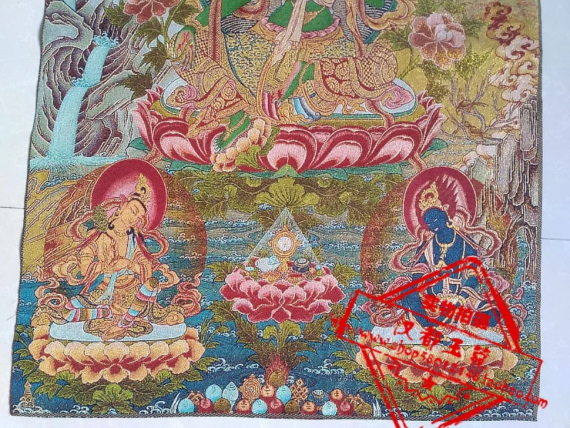 36 дюймов Тибет шелковой вышивкой Зеленая Тара Будда Tangka танка Картины семьи настенные украшения фрески