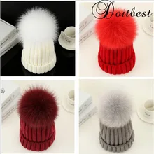 Doitbest енот помпон из лисьего меха меховая шапка зимняя шапка для женщин вязаная шапка бини для женщин девочек зимние шапочки