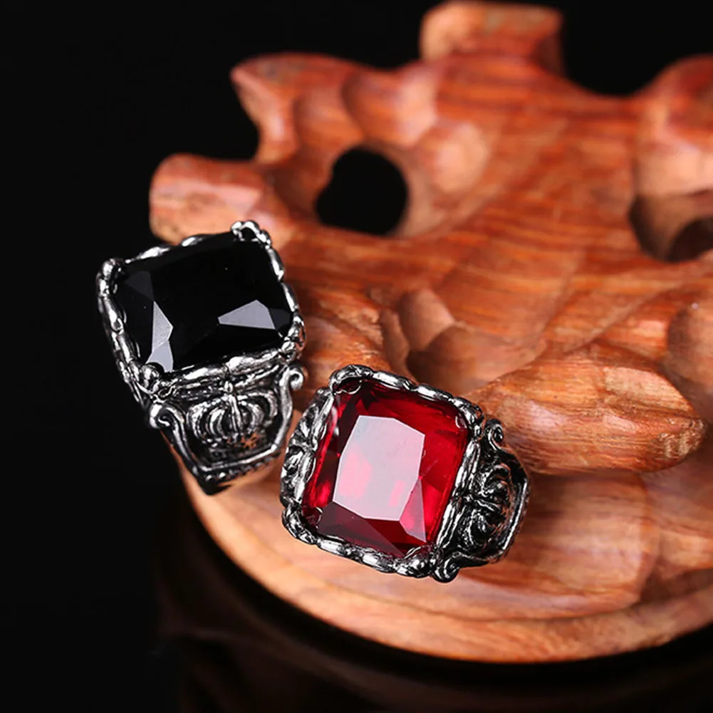 

Gothic Crown Rings Vintage Style Fashion Jewelry For Men Woman Jewelry bijoux Men's Ring With Stone Square ring Gem Red CZ