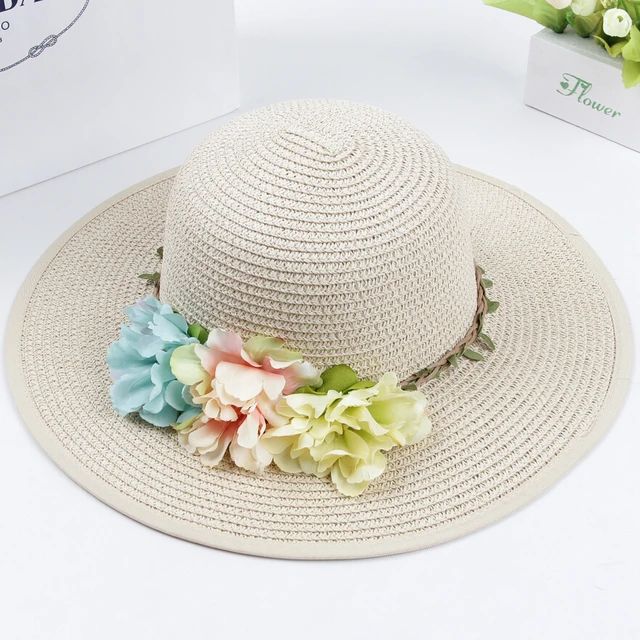 ( 7 цветов ) 2015 девушки летние шляпы новая шляпа соломенная Sun младенца с цветами, Дети летняя шляпа, Большой брим sunbonnet, Дети соломенные шляпы