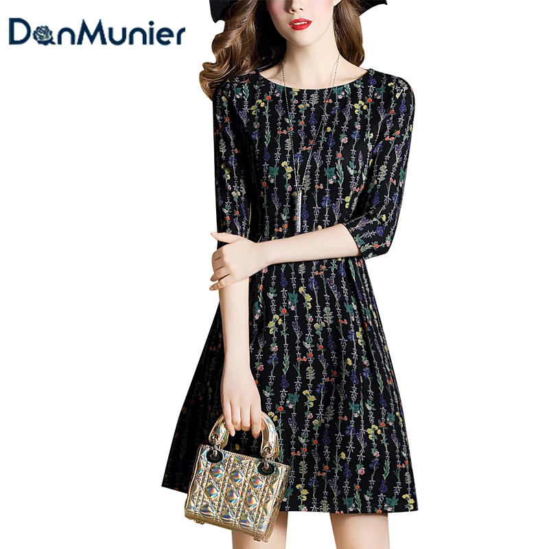Danmunier Для женщин печати 3/4 Sleeve Fit & Flare Обёрточная бумага коктейльное вечернее