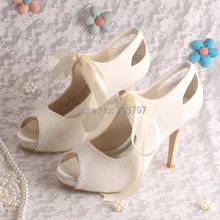 Wedopus Custom Handmade High Heeled Wedding Ivory Lace Shoes Bridal Open Toe