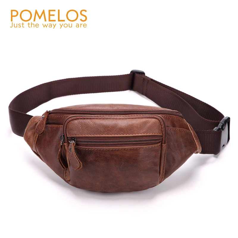

POMELOS Waist Bag Men 2018 New Arrival Genuine Leather Belt Bag Men Multi-functional Fanny Pack Small Leather Chest Bag For Men