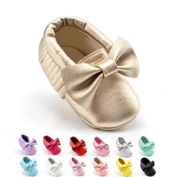 

Soft Bottom Baby Shoes PU Leather Bow Toddler Sports Shoes Solid Infant First Walker Boys Girls Shoes Spring Autumn First Walkes