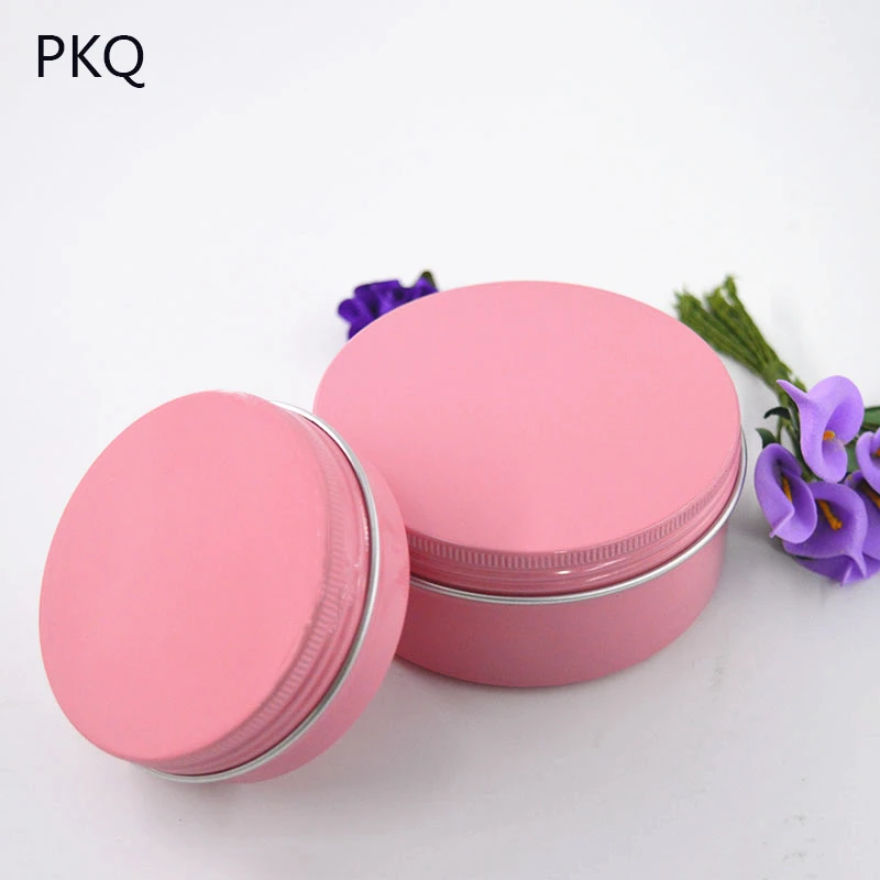 

1pieces Pink Empty Aluminum Cream Jar Tin Girls Cosmetic Lip Balm Containers Nail Deror Crafts Pot Bottle Screw Thread 60g/150g