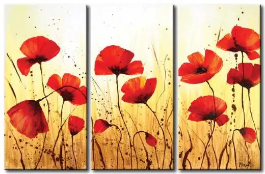 

3 Piece Hand Painted Red Poppy Flower Oil Painting Canvas Wall Art Decorative Picture Painting on Canvas for Living Room