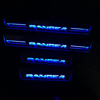 

RQXR led stainless steel overlay acrylic door scuff for Ford ranger moving door sill plate lining decorative light,4pcs