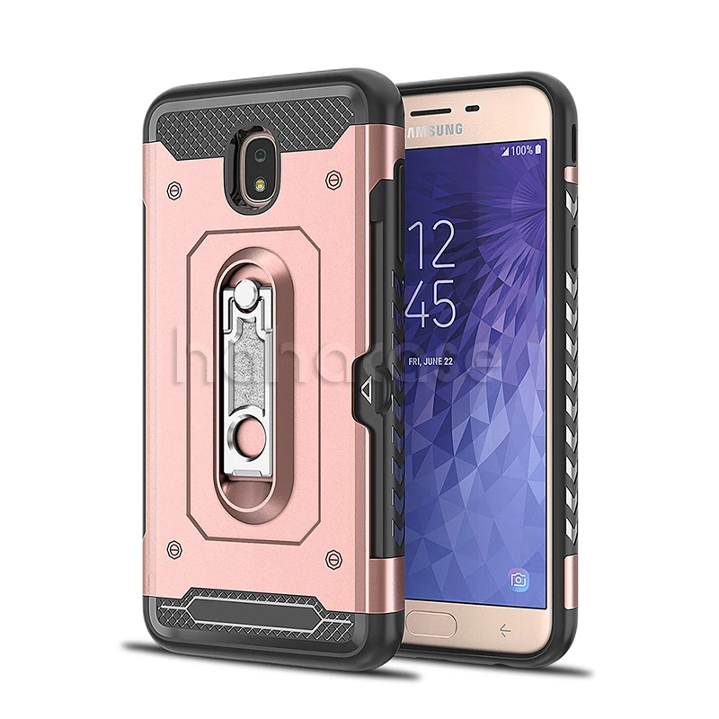 Perfect 500pcs Soft TPU Hard PC With Card Slot Holder Case For Samsung J3 J5 J7 2016 2017 J4 J6 J8 2018 Heavy Duty Metal Kickstand Cover 13