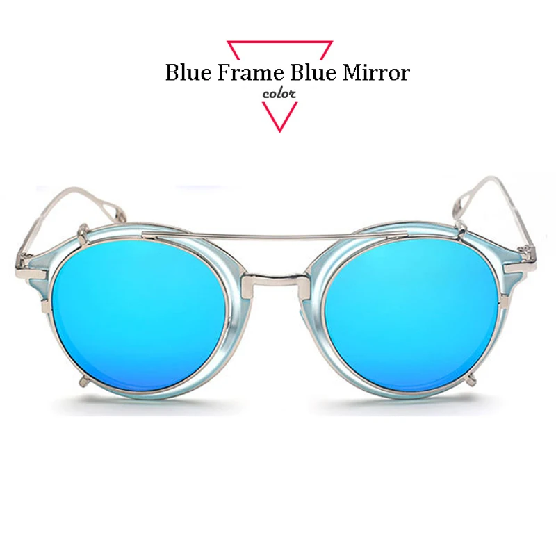 ALOZ MICC стимпанк Солнцезащитные очки мужские классические съемные линзы солнцезащитные очки Брендовые дизайнерские женские круглые очки UV400 Q437 - Цвет линз: Blue Mirror