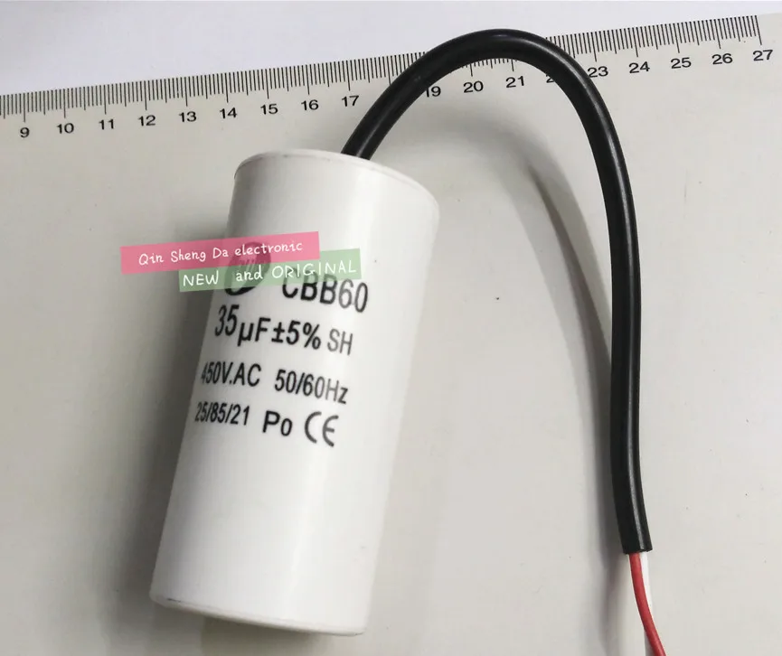 CBB60 35 мкФ 450VAC 50/60HZ проводный двигатель работает конденсатор белый для