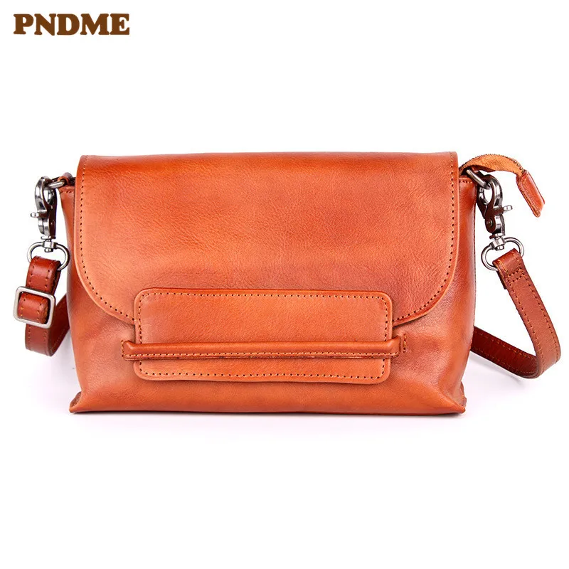 

PNDME retro simple genuine leather ladies shoulder bag outdoor casual waterproof daily soft cowhide women's messenger bags 2019