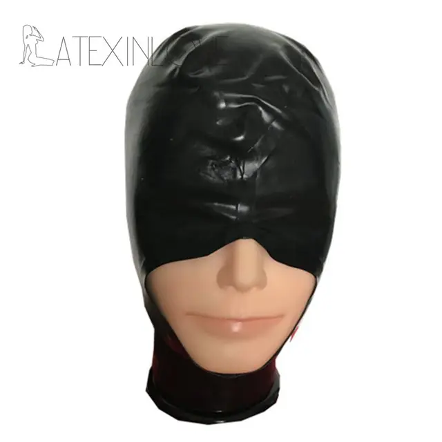 Sexy Black Latex Hood Half Face Rubber Mask Open Mouth with Zip for