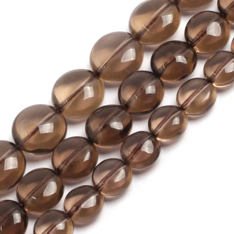 

10mm/12mm/14mm Coin Shape Brown Smoky Quartzs Beads For Jewelry Making Beads Bracelets For Women 15'' Needlework DIY Beads