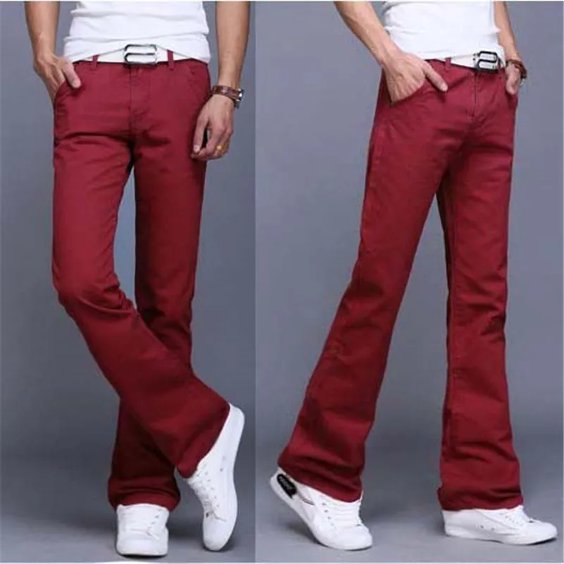 

2019 High Quality Wine Red Jeans Fashion Korean Street Style Youthful Jeans Casual Wild Mens Flared Jeans Classic Simple Jeans