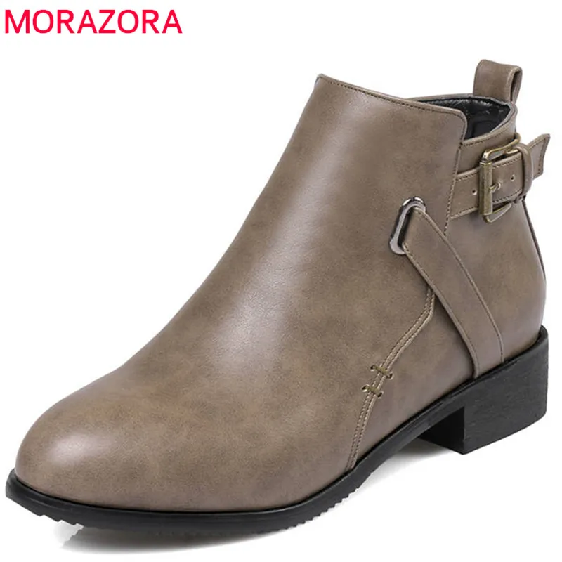 

MORAZORA 2020 large size 34-43 short plush autumn winter women boots zipper with buckle fashion ankle boots square heels shoes