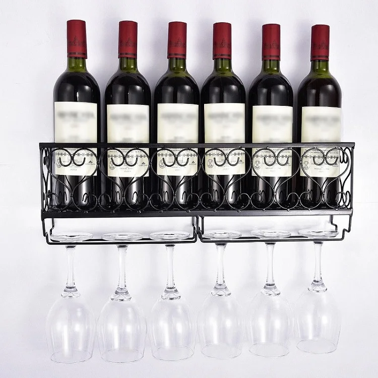 Настенный металлический винный стеллаж, полка для винных бутылок со стеклянным одним держателем, домашний барный декор, держатель для хранения и стойка - Цвет: 2