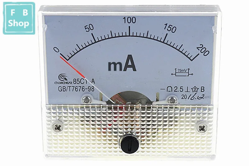 1 шт. 85C1-mA 30mA 50mA 100mA 200mA 300mA 500mA DC стрелочный Амперметр 85C1 серии аналоговая AMP метр 64*56 мм Размер - Цвет: 200mA