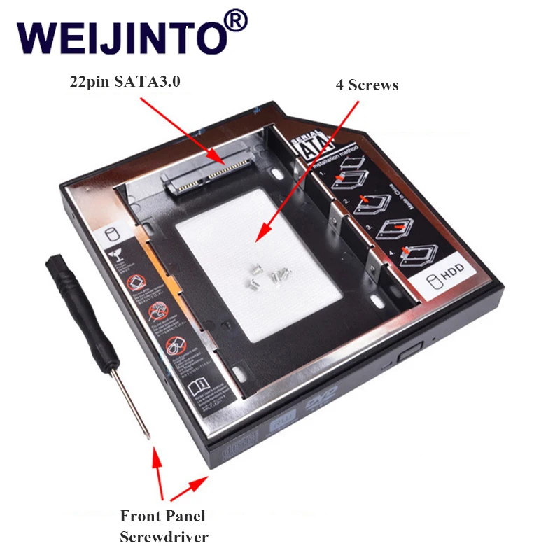 WEIJINTO Универсальный SATA 3 0 2 й SSD HDD Caddy 9 5 мм для дюймового чехол корпус жесткого