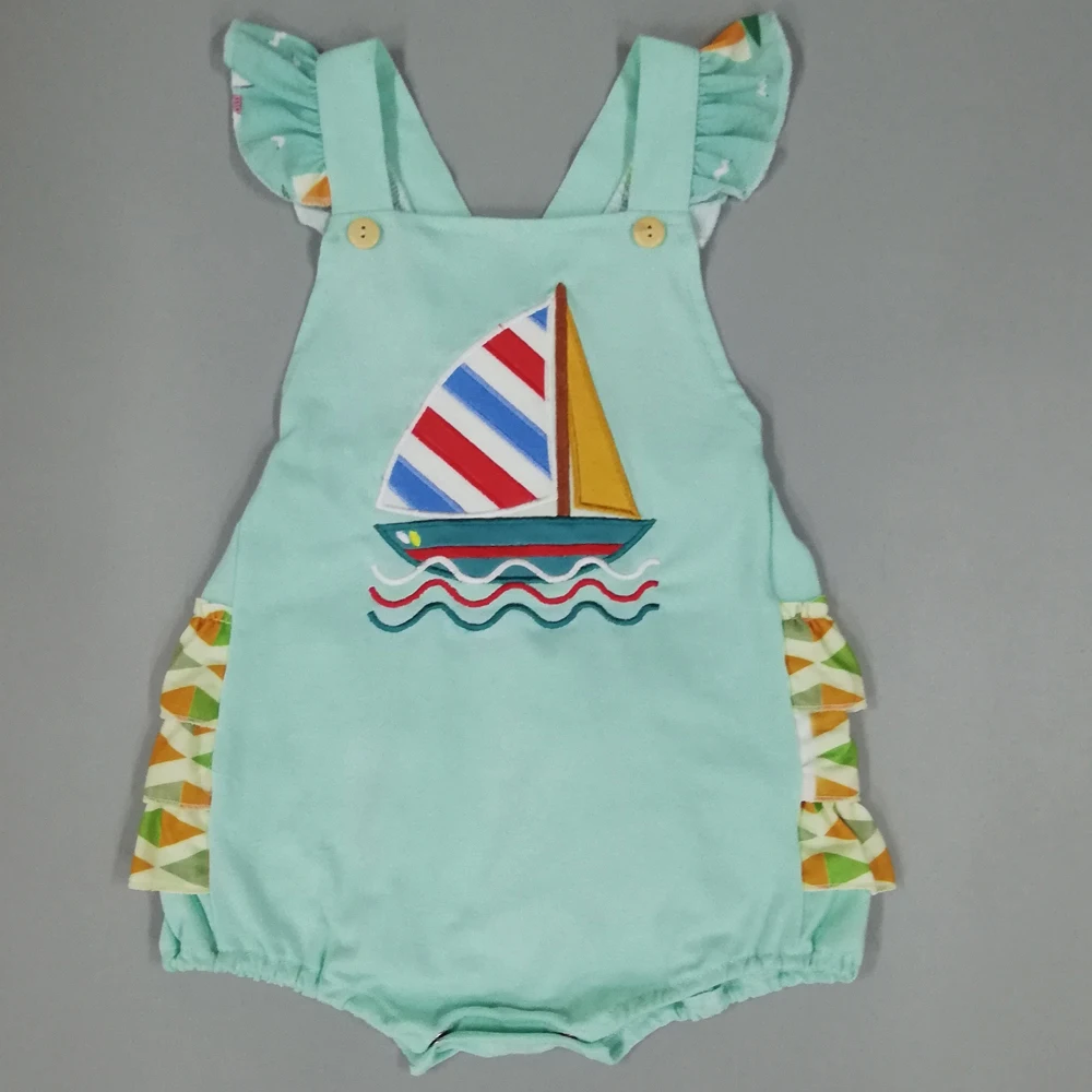 

Baby Summer Romper sailboat embroidery CONICE NINISmall sleeve party welcome to climb clothes Boutique Baby Girls Romper