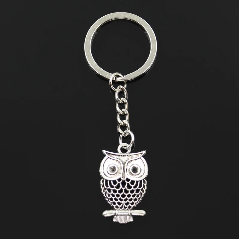 

Fashion 30mm Key Ring Metal Key Chain Keychain Jewelry Antique Silver Plated hollow owl 32x19mm Pendant