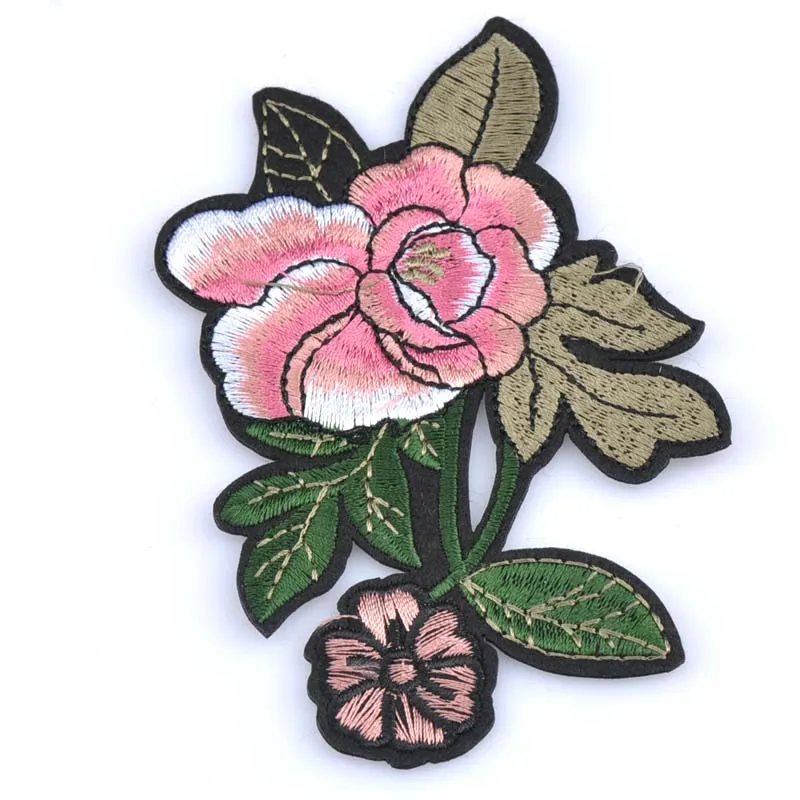 New Embroidered Flower Applique Iron On Sew On Patch Clothing Peony crafts PINK