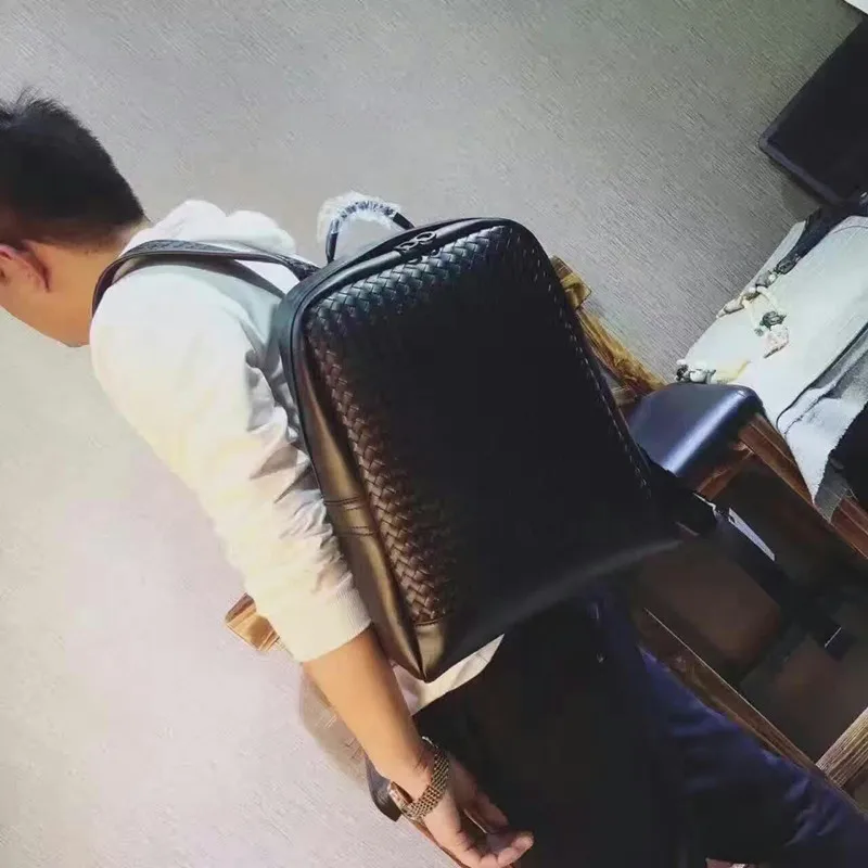 Kaisiludi braid duplex leather men's leisure travel bag large capacity fashion simple business travel men's backpack