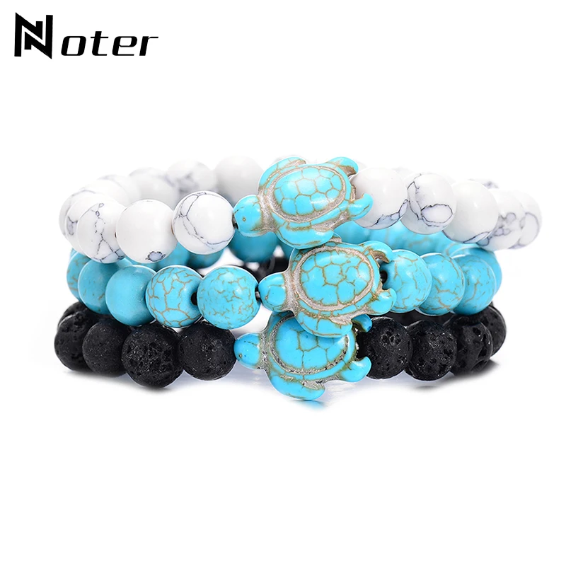 

Noter Natural Stone Beads Turtle Bracelet Cute Cuckold Design Lava Stone Braslet For Women Mens Summer Hand Jewelry Accessories