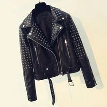 Корейская мода тяжелый металлический черный ремень дизайн Woem искусственная кожа куртки хип хоп Уличная женская куртка из искусственной кожи пальто C1701