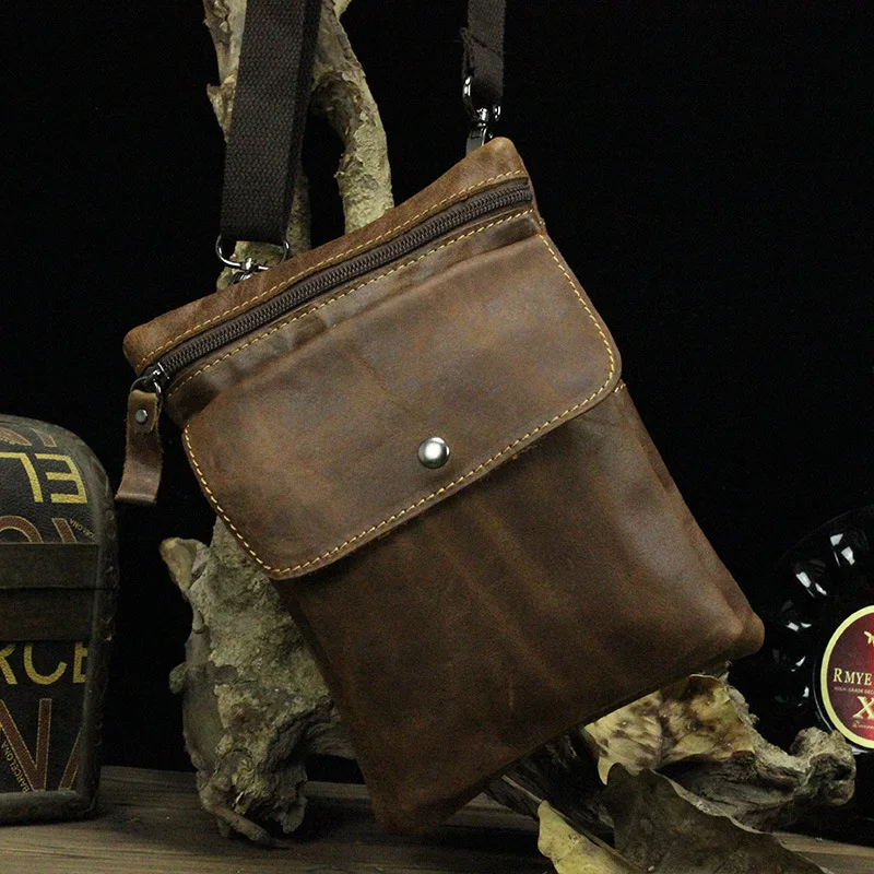 

Nesitu Vintage Real Skin Genuine Leather Small Men Messenger Bags #M048