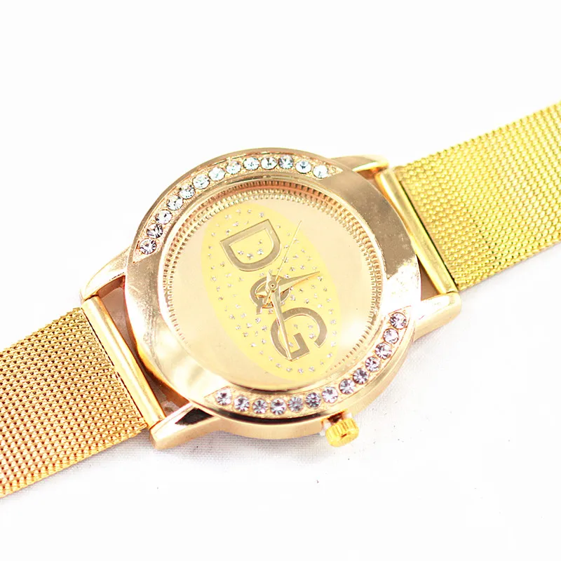 Montre Femme 2018 Новые Роскошные бренды DQG Кристальный Золотой металлический сетчатый