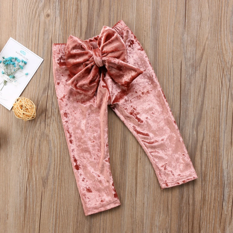 Вечерние вельветовые длинные штаны-карандаш с бантом для маленьких принцесс; мягкие эластичные брюки с высокой талией