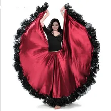 Kolor czerwony taniec flamenco spódnica złota moneta hiszpański przedstawienie taneczne kostium kobiety vestido flamenco 180-720 stopni PLUS rozmiar tanie i dobre opinie Poliester WOMEN