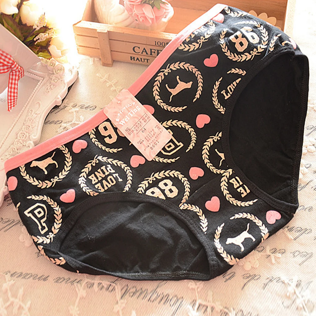 Inexpensive Cartoon Number Pattern Briefs Women Girl's Cotton Panties