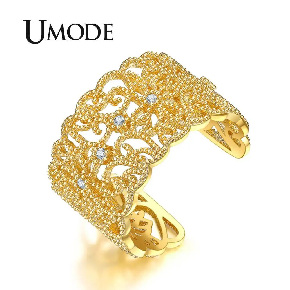 

UMODE New Hot Flower Design Resizable Open Rings for Women Jewelry Gold Color CZ Cocktail Ring Fashion Bague Femme Gifts UR0372A