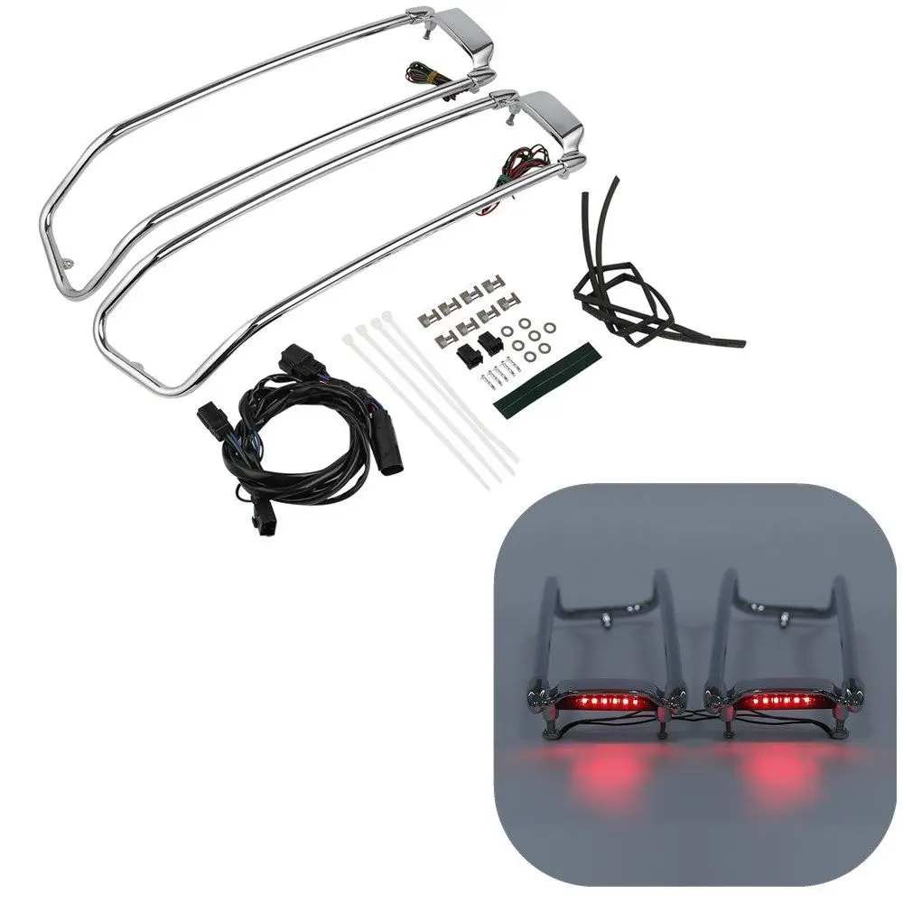  Motorcycle Saddlebag Lid Rail Guard With LED Brake Light For Harley 14-18 Touring FLHR FLHTC - 32958383016