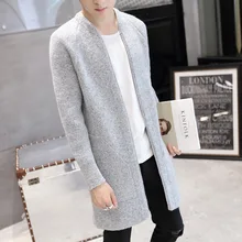 Men’s Spring Thin Autumn Wool Knitted Long Cardigan Fashion Solid Color Jersey Hombre Warm Overcoat Korean Slim Male Clothing