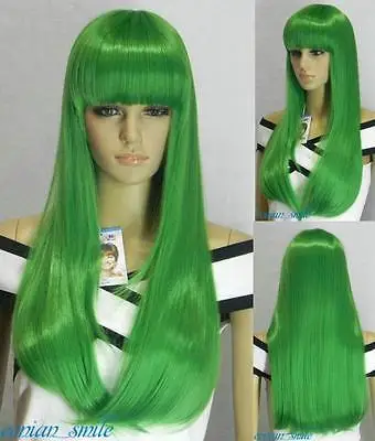 New Fashion Bright Green Long Straight bangs women Wig With fast Hairnet #HX91 |