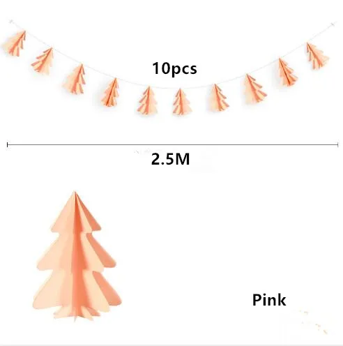 2,5 м Мини-гирлянда с бумажным флагом для рождественской елки, вечерние гирлянды, украшения, баннеры для счастливой рождественской вечеринки, 10 шт - Цвет: Style 2 Pink