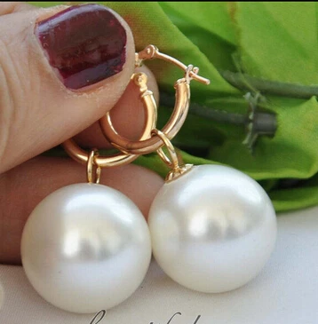 

WOW 18MM ROUND WHITE SOUTH SEA SHELL PEARL DANTLE EARRING Z5015>Lovely Fine Nobility Lady's Women's Earrings