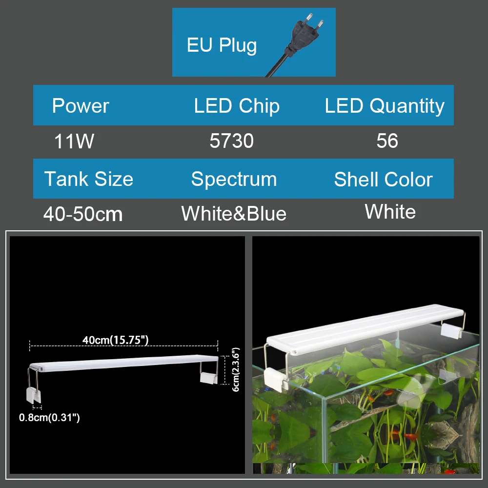 Senzeal яркий аквариумный светильник M-180/M3/X3/X5/X7, светодиодный светильник для аквариума с клипсой, супер тонкий светодиодный светильник с рыбками, 220 В/110 В, штепсельная вилка стандарта ЕС/США - Цвет: 11W-EU-220