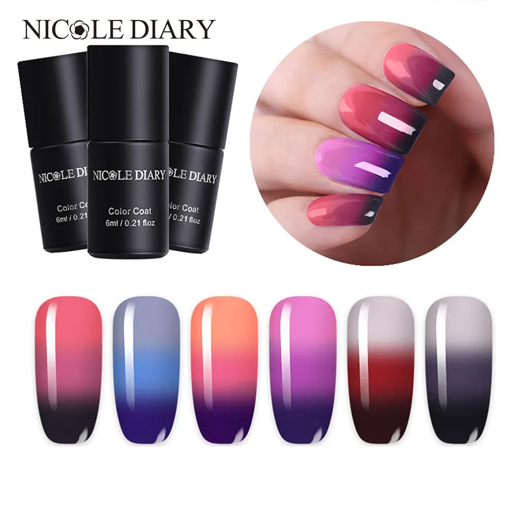 

NICOLE DIARY Thermal Nail Art UV Gel Polish 3 in 1 Color-Changing Temperature Glitter Nail Gel Soak Off Nail Gel Nail Polish